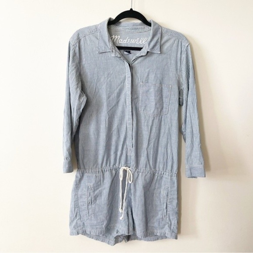 Madewell Striped Chambray Button Front Romper